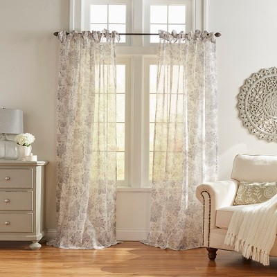 Westport Floral Tie-top Cottagecore Sheer Single Window Curtain Panel ...