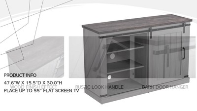 Saw Cut Off White Rustic Sliding Barn-Door TV Stand