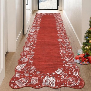 Christmas Area Rugs for Living Room Bedroom Scalloped Edge Xmas Festive Winter Decor Rug Soft Low Pile Non-Slip Rug - 1 of 4