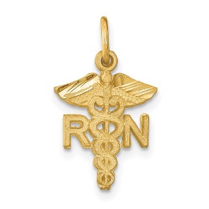 Black Bow Jewelry 14k Yellow Gold Diamond Cut RN Caduceus Charm - 1 of 4