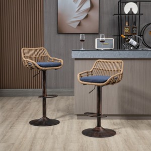 Modern Adjustable Swivel Bar Stools Set of 2, Counter Height Chairs with Linen Upholstery for Kitchen Dining Room-3irtyhousy - 1 of 4