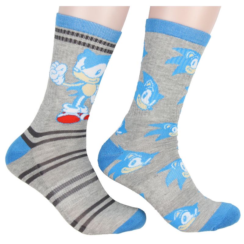 Sega Sonic The Hedgehog Supersonic Speed Novelty Crew Socks Two Pack Grey, 1 of 5