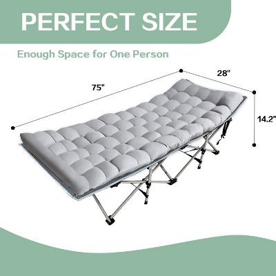 Gray Heavy Duty Folding Camping Cot with Padded Cushion
