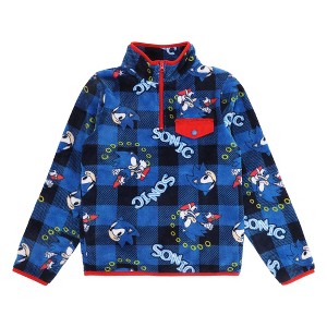 Sonic The Hedgehog Rings Boy’s Blue Plaid Quarter Zip Jacket - 1 of 3