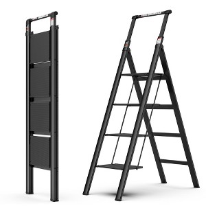 4 Step Ladder, Folding Step Stool With Anti-Slip Wide Pedal & Retractable Handgrip, 300lbs Capacity Aluminum Step Ladder For Home Office - 1 of 4