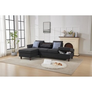 L-Shaped Sectional Sofas with Hidden Storage Units and Matching Accent Pillows, Available in Fabric or Faux Leather Upholstery - 1 of 4