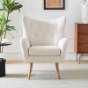 White Velvet Wingback Accent Chair: Tufted, with Decorative Pillow, Ideal for Cozy Corners - 4 of 4