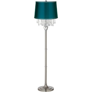 360 Lighting Modern Floor Lamp 62.5" Tall Satin Steel Crystal Chandelier Teal Blue Satin Drum Shade for Living Room Reading Bedroom Office - 1 of 4