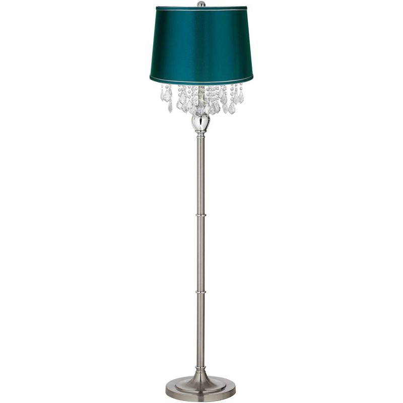 360 Lighting Modern Floor Lamp 62.5" Tall Satin Steel Crystal Chandelier Teal Blue Satin Drum Shade for Living Room Reading Bedroom Office, 1 of 5