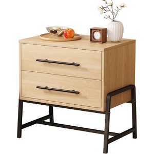 Modern Nightstand with Drawers – Light Wood Side Table with Metal Legs for Bedroom & Living Room - 1 of 4
