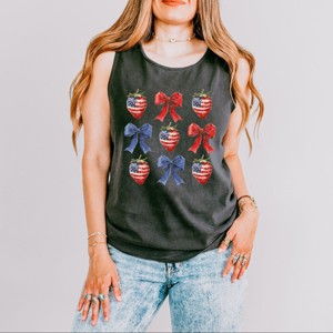 Simply Sage Market Coquette Bows And USA Strawberries Garment Dyed Tank - 1 of 3