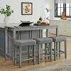 Space-Saving 4 PCS Dining Set, 59'' Wood Bar Table with MDF Top and Power Outlet, Upholstered Stools with Linen Cushion-Baofuwish - 3 of 4