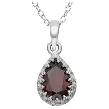 Pear-Cut Garnet Crown Pendant in Sterling Silver