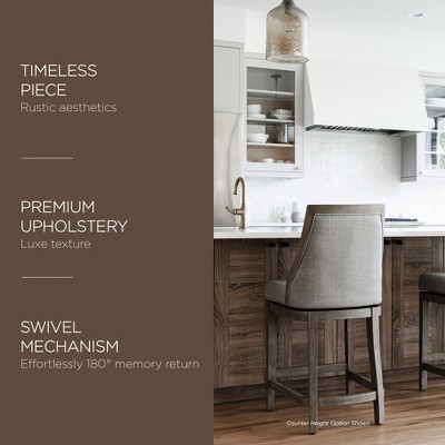 Vienna 31" Ash Grey Upholstered Swivel Bar Stool with Reclaimed Oak Frame