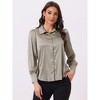 INSPIRE CHIC Women's Puff Long Sleeve Point Collar Vintage Button Work Satin Shirt - 2 of 4