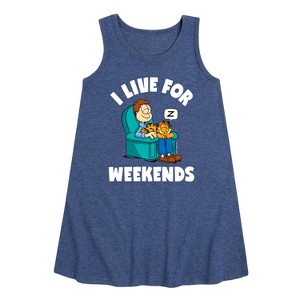 - Garfield - I Live For Weekends Graphic Sleeveless Aline Dress - 1 of 3