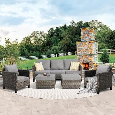 XIZZI 5 Pieces Sets Modern Wicker Patio Sectional Sofa with Ottomans