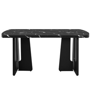 Gulches 63" Black Faux Marble Dining Table, MDF & Rubber Wood Geometric Legs, 350LBS Capacity, Easy Assembly for Home/Apartment/Office - 1 of 4