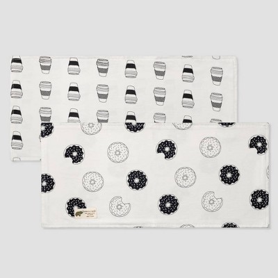 Layette by Monica + Andy Baby 2pk Organic Cotton Donuts and Coffee Print Burp Cloth Set - White/Black