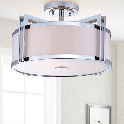 Contemporary Chrome 17'' Drum Ceiling Light with Cream Shade