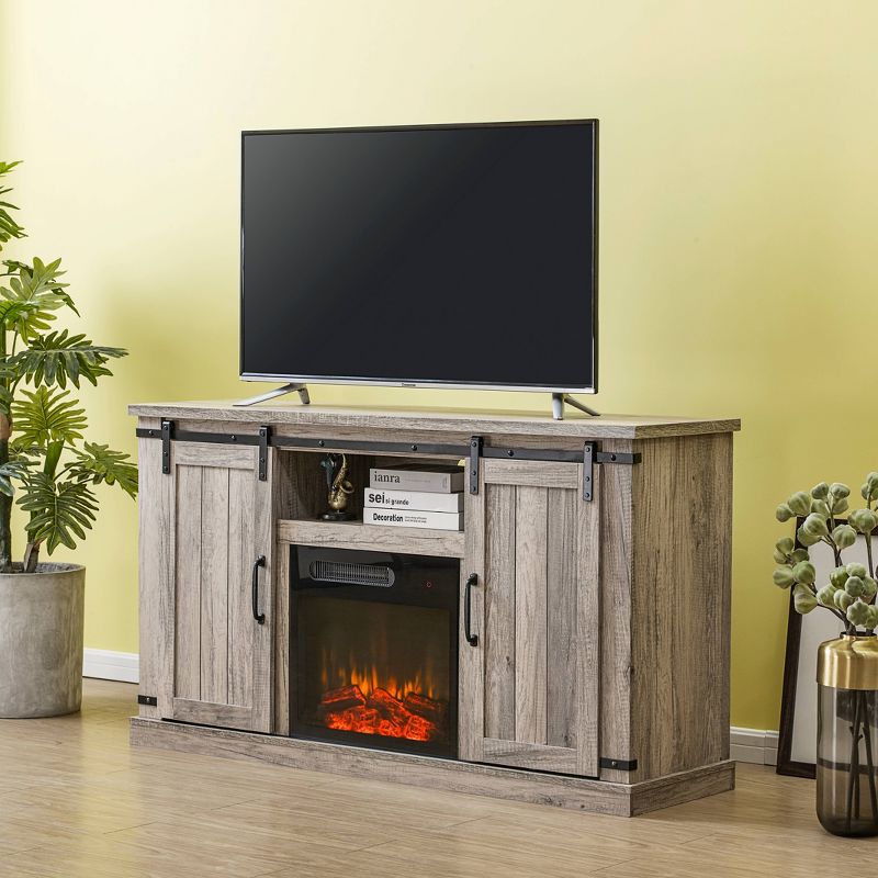 Sliding Doors Electric Fireplace TV Stand for TVs up to 60&#34; Antique Gray Oak - Home Essentials, 5 of 16