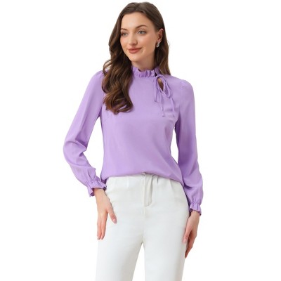 INSPIRE CHIC Women's Elegant Long Sleeve Ruffle Tie Neck Business Work Top