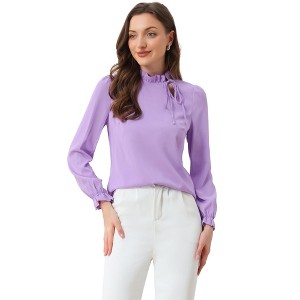 INSPIRE CHIC Women's Elegant Long Sleeve Ruffle Tie Neck Business Work Top - 1 of 4