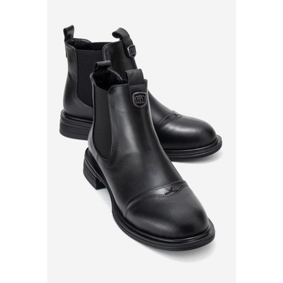 Sidney - Black Genuine Leather Buckled Elastic Chelsea Boot (Women) | Forever & Always Shoes