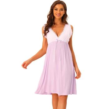 cheibear Women's Sleeveless Pajamas V Neck Sleepwear Lace Trim Nightgowns