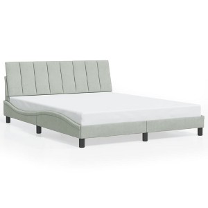vidaXL Light Gray Queen Velvet Bed Frame with Headboard Cushion – Modern Waved Design, Plywood Slats, Soft Foam Back Support - 1 of 4