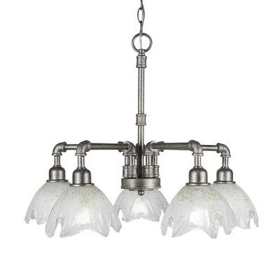 Toltec Lighting Vintage 5 - Light Chandelier in  Aged Silver with 7" Gold Ice Shade
