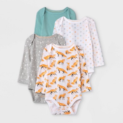 Image of Baby Boys' 4pk Fox Long Sleeve Bodysuit - Cloud Island™ Orange 6-9M
