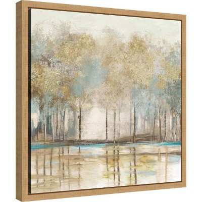 Beige and Teal Impressionist Framed Canvas Wall Art, 16 x 16-in