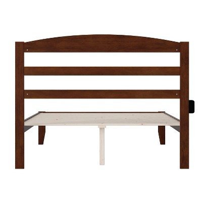 Mission-Style Full Platform Bed with Walnut Finish and Slatted Headboard