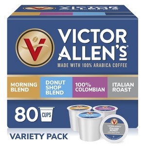 Victor Allen's Coffee Variety Pack (Morning Blend, 100% Colombian, Donut Shop Blend, Italian Roast), 80 Ct, SSC Pods for Keurig K-Cup Brewers - 1 of 4