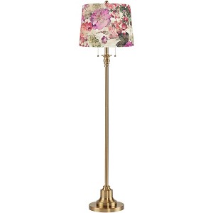 360 Lighting Dyna 58"H Antique Brass and Floral Velvet Shade 2-Light Floor Lamp - 1 of 4