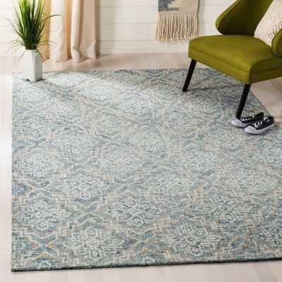 Handmade Blue Abstract Tufted Wool 6' x 9' Area Rug