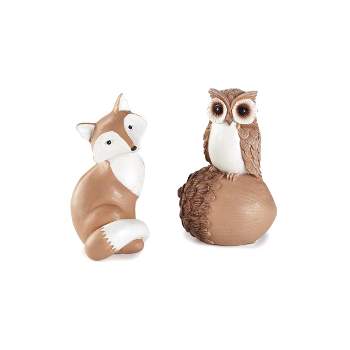 The Lakeside Collection Harvest Season Carved-Look Decorative Fox and Owl Figurine - Set of 2 2 Pieces