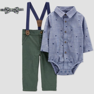 Image of Carter's Just One You® Baby Boys' Chambray Mini Man Shirt & Bottom Set - Blue/Green 6M