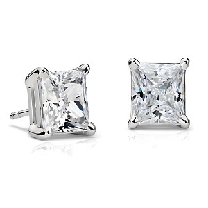 Princess 6mm Stud Earrings White Gold Plated Cz Womens Ginger Lyne Collection - 1 of 4