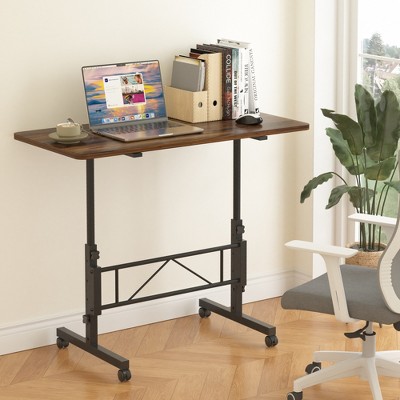 VECELO Small Standing Desk Adjustable Height, Mobile Computer Workstations with Wheels, Portable Rolling Laptop Table for Office