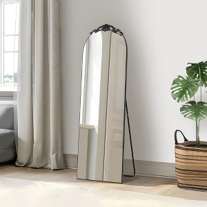 Traditional Full-Length Wooden Frame Mirror with Right-Angled Arch Style - 1 of 4