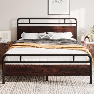 Allewie Heavy Duty Platform Bed Frame with Wooden Headboard, 13 Slats, Storage, Easy Assembly - 1 of 4