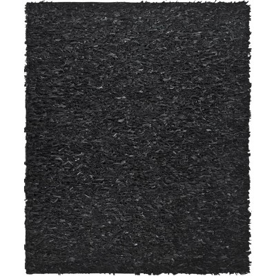Contemporary Black Leather Hand-Knotted Shag Rug 8' x 10'