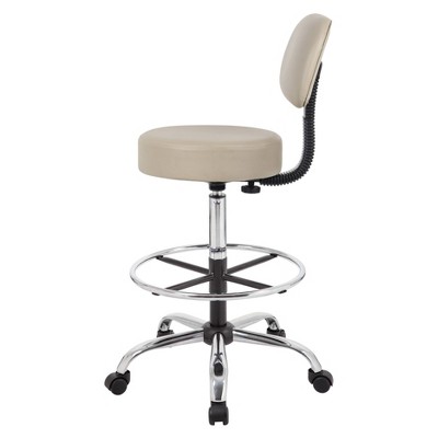 Beige Adjustable Swivel Medical Drafting Stool with Back Cushion