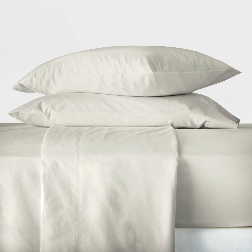Queen Washed Supima Percale Solid Sheet Set Natural - Casaluna