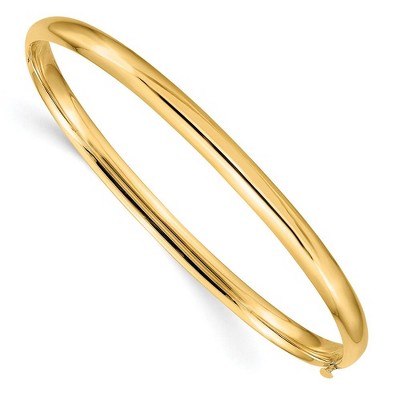 Black Bow Jewelry 5mm 14k Yellow Gold Polished Domed Hinged Bangle Bracelet, 7 Inch