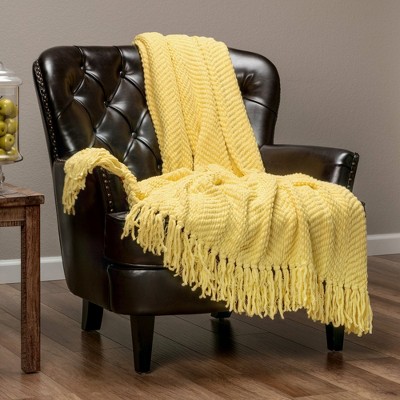 Chanasya Textured Knit Throw Blanket with Tassels