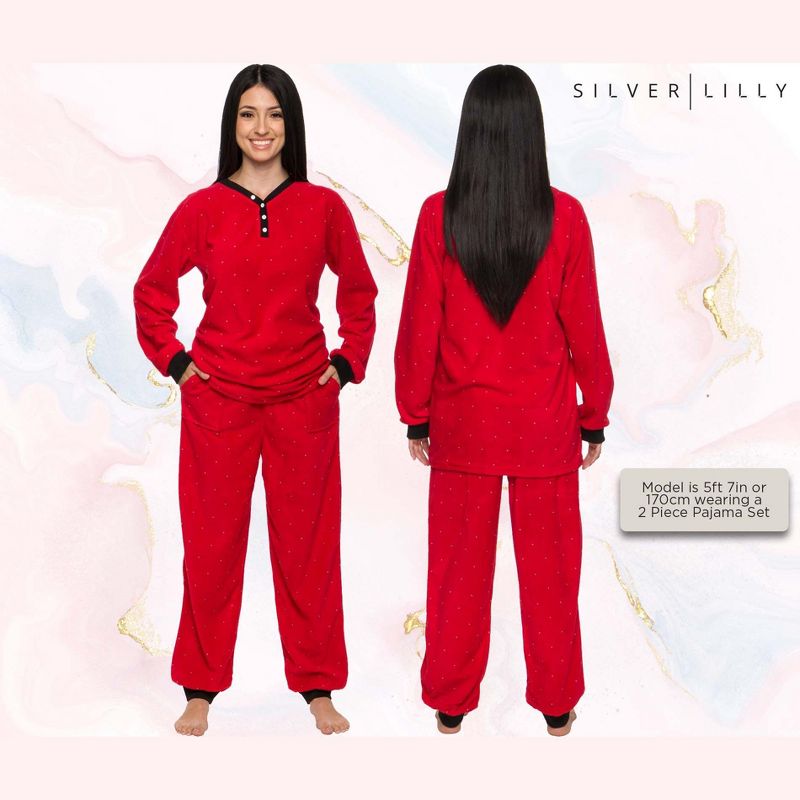 Silver Lilly - Women's 2-Piece Fleece Polka Dot Pajama Set, 4 of 8