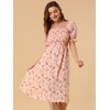 Allegra K Women's Cottagecore Floral Square Neck Puff Sleeves Summer Midi Smocked Dress - 3 of 4